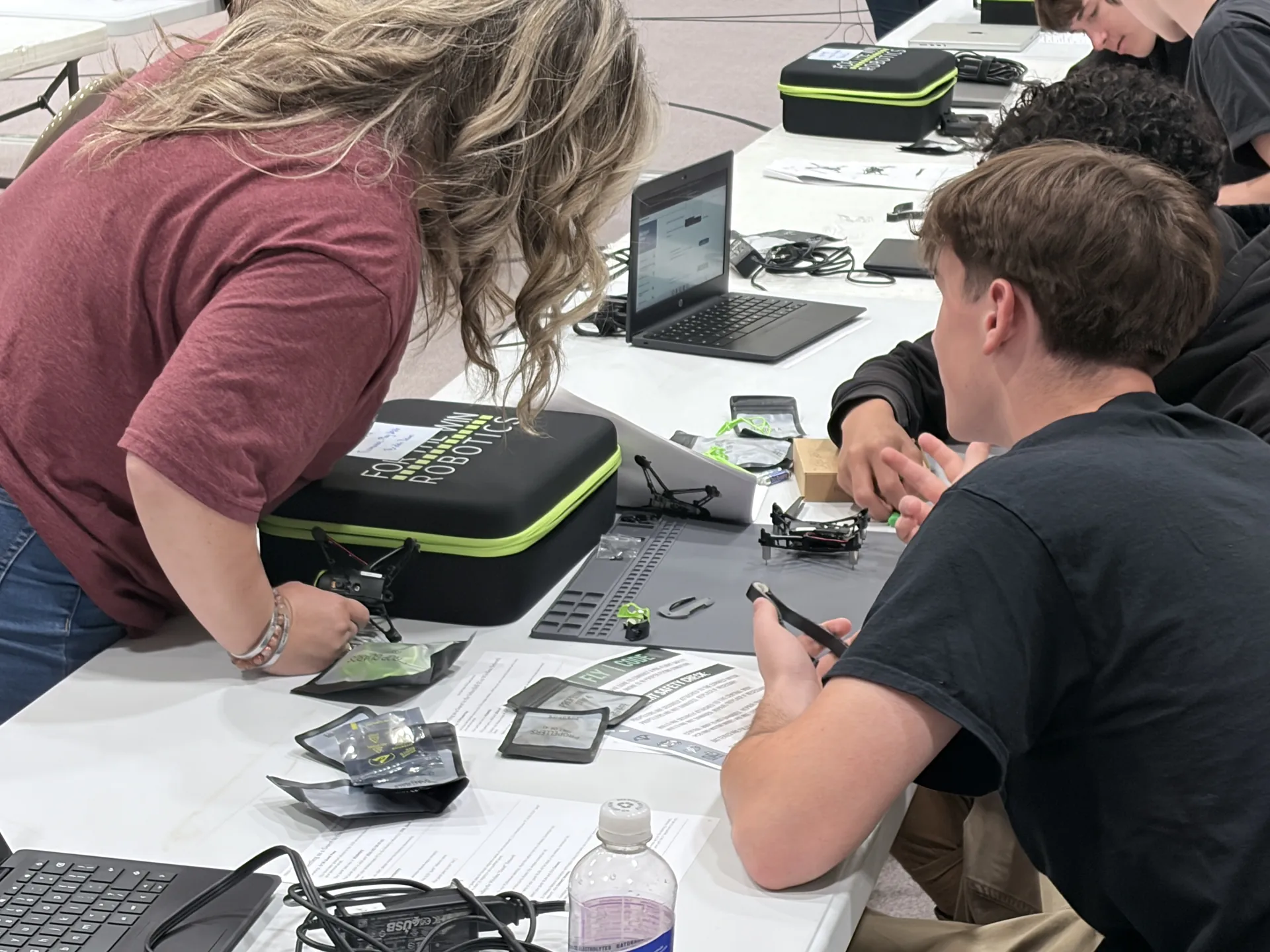 Student working with a drone